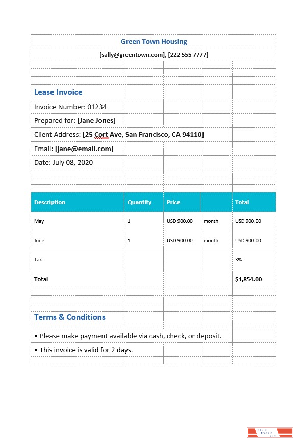 Simple Lease Invoice Template PSD template